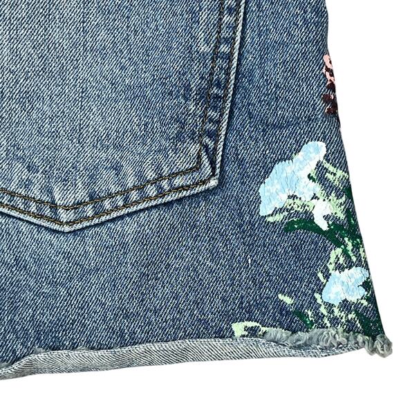 7 For All Mankind Hand-Painted Floral Jean Shorts Women's 27" Boho Denim USA - Picture 7 of 16